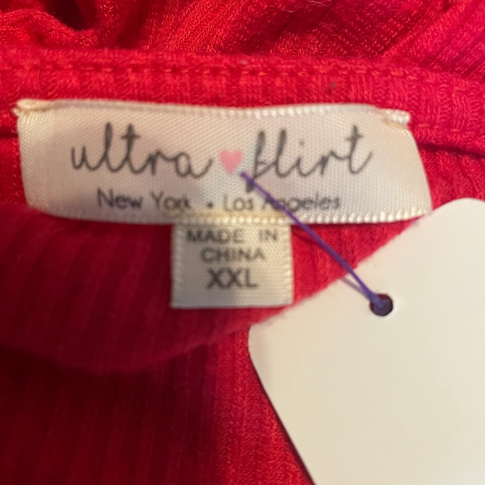 Ultra Flirt Bright Red Ribbed Top - Picture 3 of 3